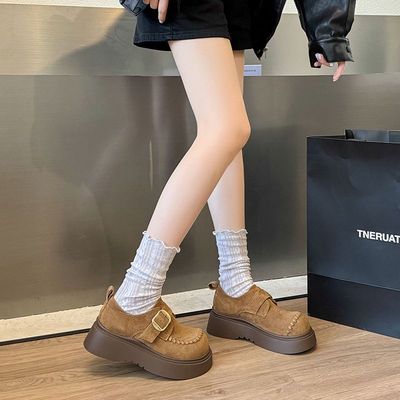 厚底大头勃肯鞋女2025新款秋季配裙子松糕英伦小皮鞋小个子乐福鞋