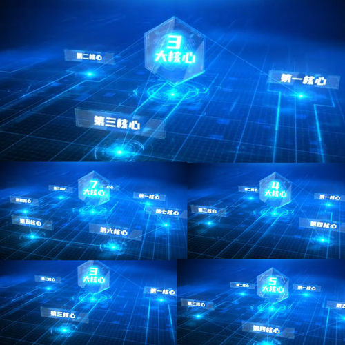 科技感蓝色文字信息标题组织架构展示各大技术点线分类介绍AE模板