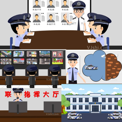 无人机监控指挥大厅智能监控抓捕犯罪卡通动画移动5G抓逃犯AE模板