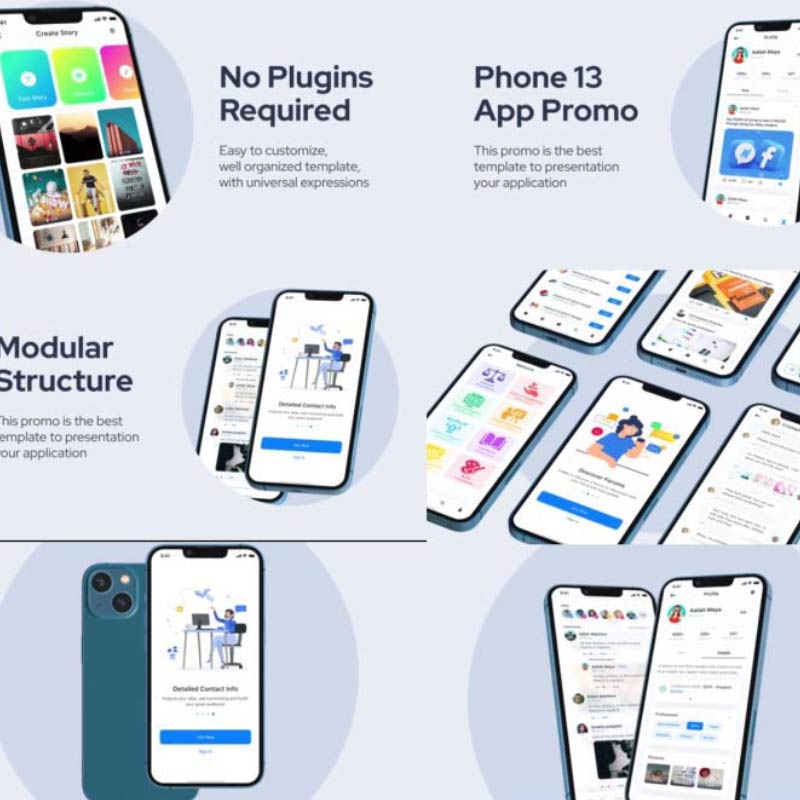 手机界面产品包装UI交互式动效小程序推广app展示动画AE模板代做