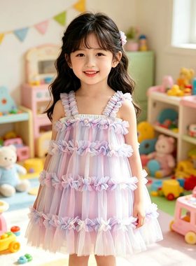 1-5岁女童网纱吊带连衣裙儿童夏裙子萝莉塔蛋糕裙舞蹈透气吊带裙