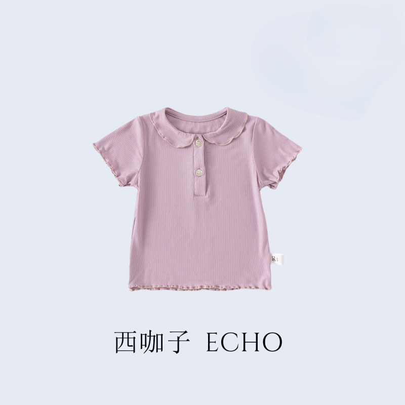 夏天宝宝短袖莫代尔冰丝透气女宝短t韩版翻领打底衫拍照外出上衣