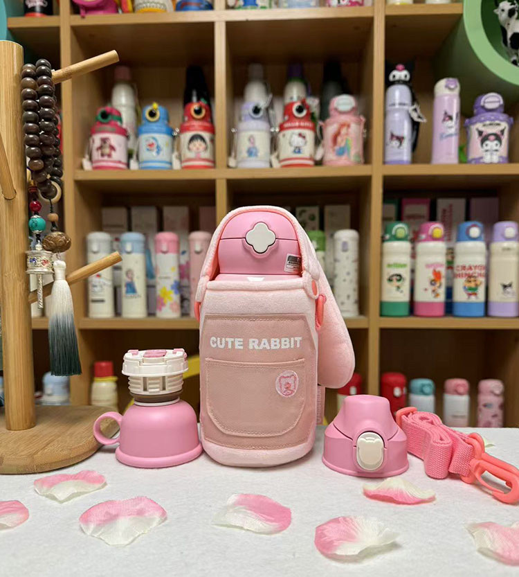 杯具熊儿童保温杯可爱毛绒熊兔子吸管杯宝宝带杯套学生少女水杯