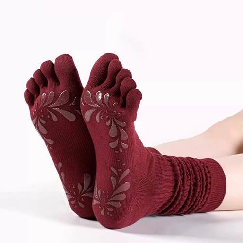 日本正品瑜伽袜子中筒防滑五趾袜女普拉提袜子安可拉红地板袜子