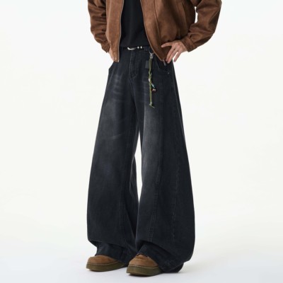 高腰显瘦宽松垂感直筒拖地牛仔裤