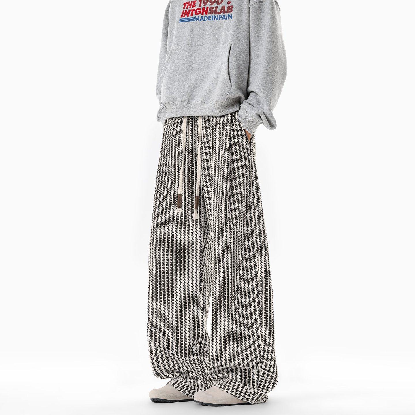 杏色小香风阔腿裤男士春秋季新款松紧高腰显瘦窄版直筒休闲拖地裤,男装,休闲裤,淘宝优惠券,粉丝福利购,淘宝优惠卷