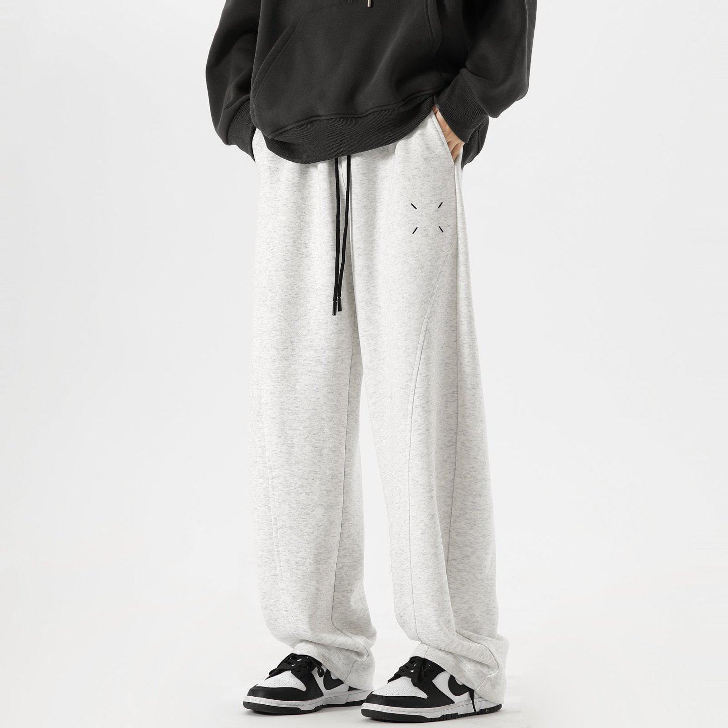 美式白灰色弯刀阔腿裤男士春秋季2026新款松紧高腰休闲宽松拖地裤,男装,休闲裤,淘宝优惠券,粉丝福利购,淘宝优惠卷