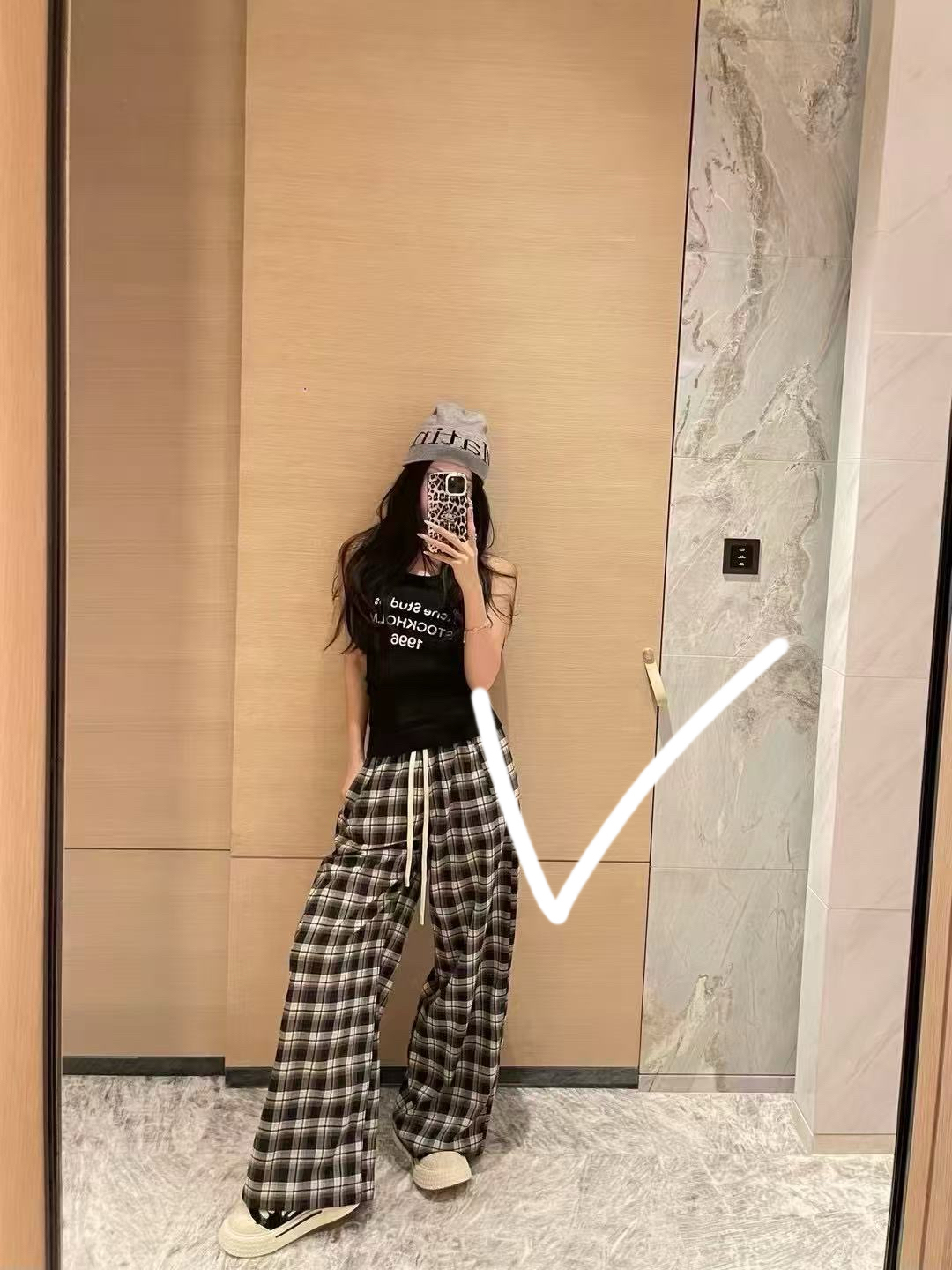 格子时尚休闲裤2025秋季新款高腰显瘦百搭系带直筒阔腿裤长裤女装