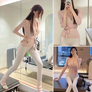 粉色绝美普拉提训练服速干罩衫女专业运动健身上衣瑜伽服套装夏季