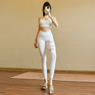 速干跑步欧美白色网纱内衣健身裤