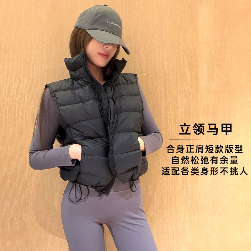 黑色专业户外立领健身马甲女抽绳防风保暖运动外套高级感瑜伽坎肩