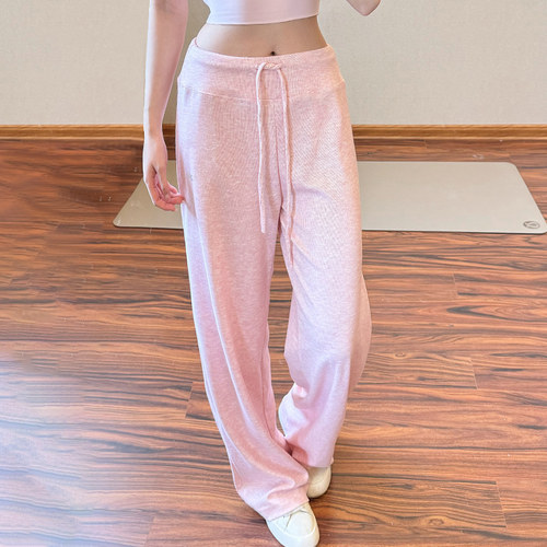 粉色绝美低腰健身裤女直筒宽松休闲运动服外穿阔腿瑜伽裤夏季新款