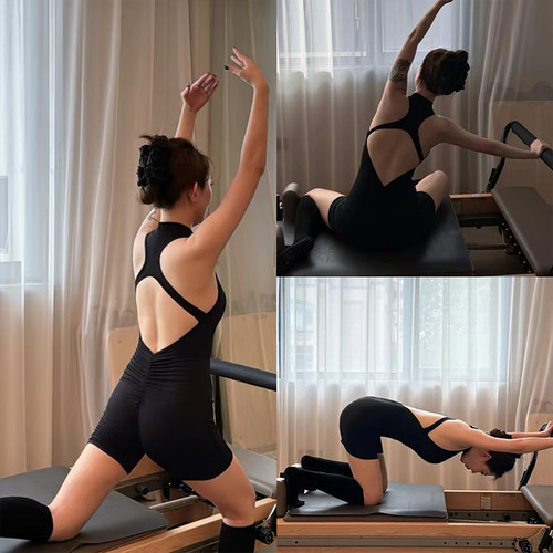 欧美性感美背健身连体衣女蜜桃臀运动短裤高强度普拉提训练瑜伽服