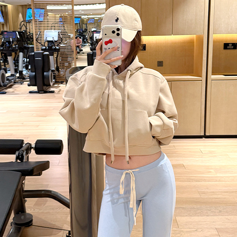 卡其色连帽抽绳健身卫衣女宽松运动上衣专业训练加绒保暖瑜伽长袖,运动/瑜伽/健身/球迷用品,瑜伽外套,淘宝优惠券,粉丝福利购,淘宝优惠卷