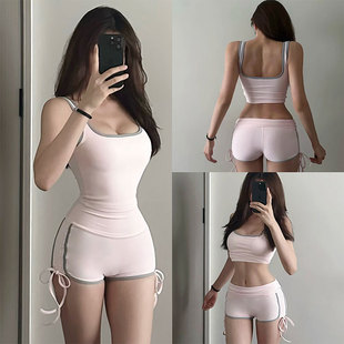 粉色性感美背健身背心女带胸垫防震运动文胸高强度普拉提瑜伽服春