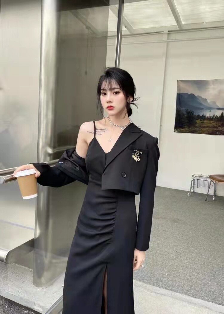春季新款小西服短外套褶皱收腰