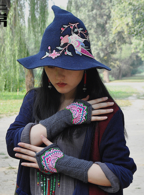 新款巫女文艺风出行遮阳帽绣花帽