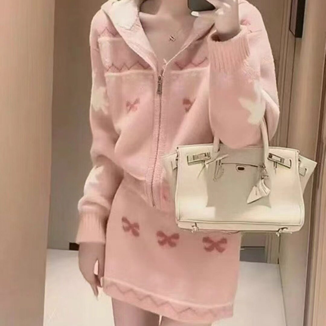 韩系秋冬chic针织套装女2026新款圣诞风针织上衣减龄半身裙两件套