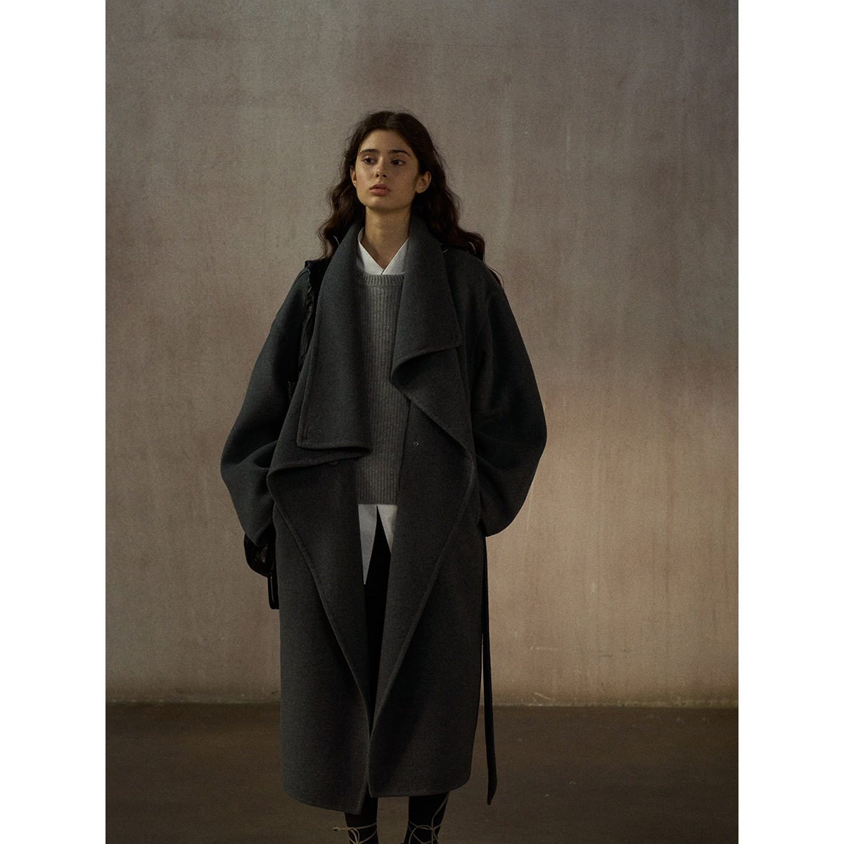 不规则翻领高品质全羊毛双面尼