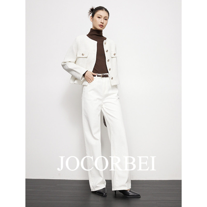 JOCORBEI【调性拉满】飒直线条 高腰牛仔裤女直筒窄版阔腿裤长裤