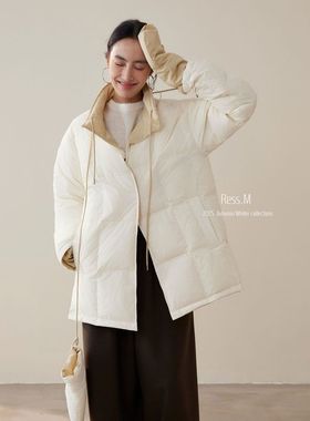 Ress.M十三行极简轻奢保暖中长款休闲双面穿多色90白鸭绒羽绒服