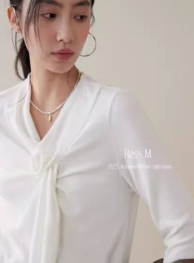 【Ress.M】十三行别致修身极简T恤气质绝美扭结领口打底衫针织衫