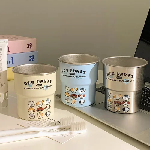 原创卡通可爱动物漱口杯简约情侣不锈钢阶梯杯高颜值家用洗漱水杯