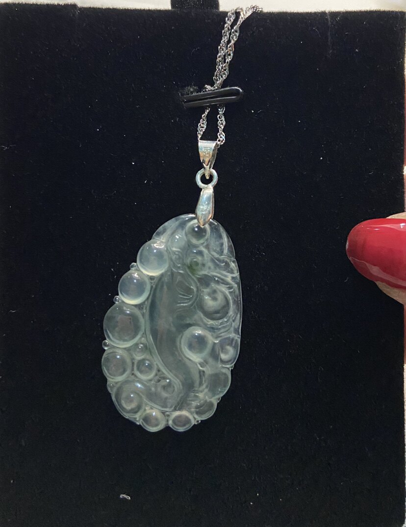 包邮天然翡翠挂件吊坠 高冰种晴刚绿底泡泡龙 龙凤牌国内鉴定cma