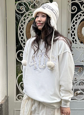 FORUYES官方店 春秋季小香风字母贴布绣情侣男女宽松圆领套头卫衣