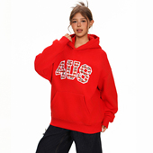 宽松上衣连帽衫 FORUYES官方店 秋冬格纹字母KT图案贴布刺绣情侣款