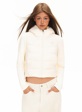 FORUYES官方店 冬季圆环logo刺绣针织拼接长袖90白鸭绒保暖羽绒服