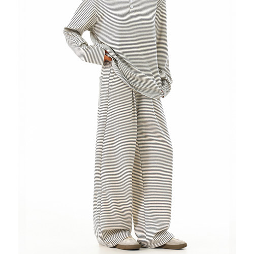 复古条纹亨利领情侣长袖T恤