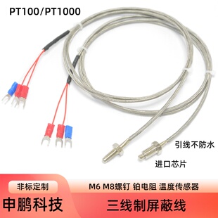 PT100热电阻 M6螺钉式 温度传感器 测温线探头感温线