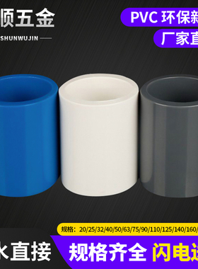 PVC给水直接直通90上水管配件蓝色灰色63 110 125白色水管直接头