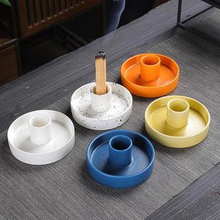 陶瓷香薰炉香薰蜡烛托盘 圣木插艾柱固定架 白鼠尾草雪松燃烧盘