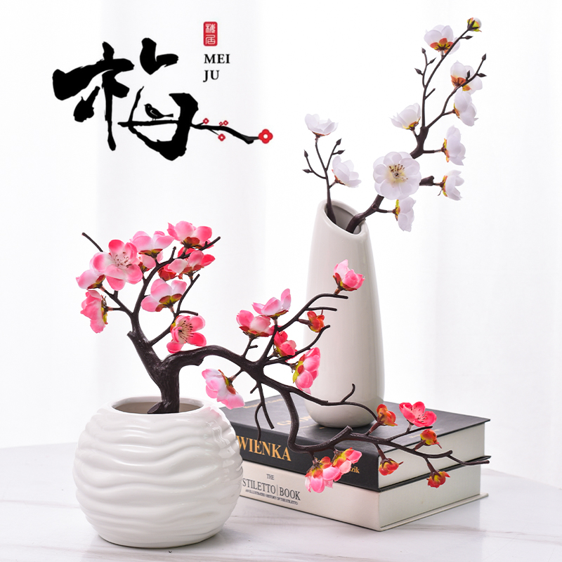 梅花桃花枝摆件室内装饰客厅仿真