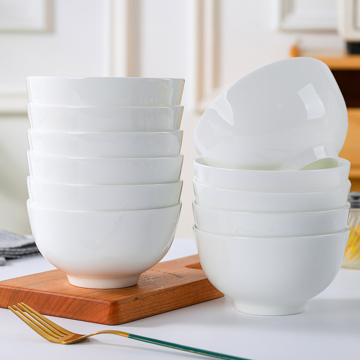 纯白陶瓷碗家用2025新款釉下彩米饭碗简约白瓷汤面碗盘组合可微波