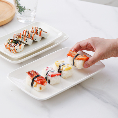 纯白陶瓷长方形盘子寿司盘