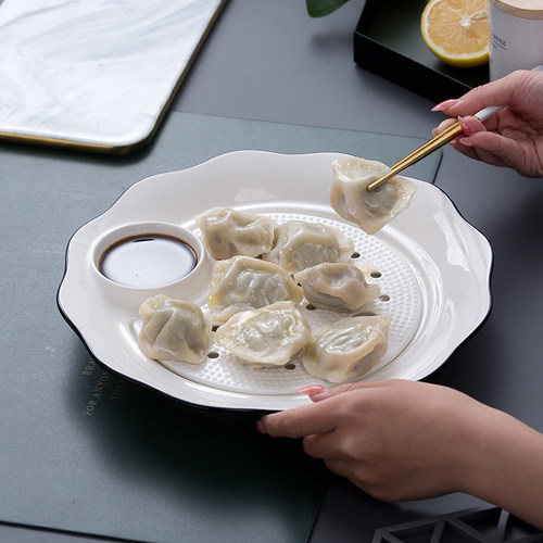 嘉兰饺子盘圆形双层沥水带醋碟