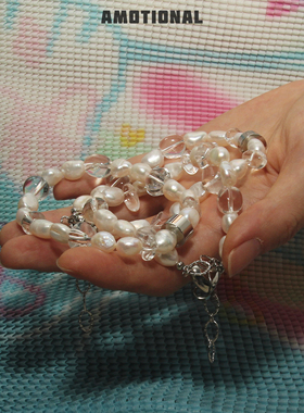 Amotional巴洛克珍珠白水晶手链手串手链冷淡风原创小众夏季叠戴