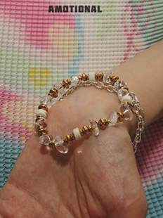 Amotional白水晶金色混搭手链基础手饰女礼物原创小众叠戴高级感