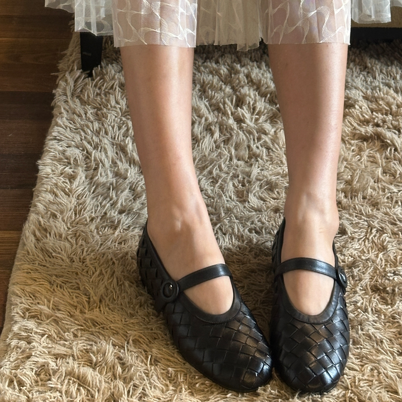 欧洲站25年新款羊皮编织单鞋女