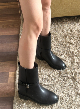 欧洲站春手工鞋3cm胎牛皮复古英伦风粗跟平底短靴真皮女士马丁靴