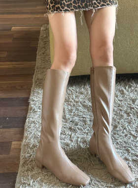 欧洲b骑士靴女秋冬高筒y不过膝靴子真皮直筒长筒皮靴长靴显瘦马靴