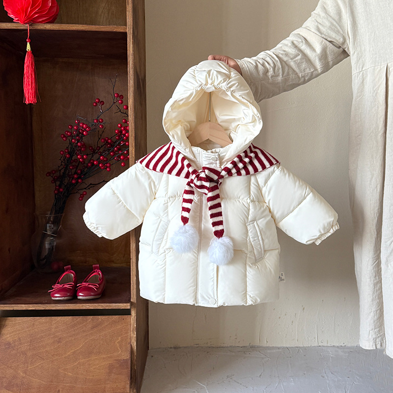 女宝宝加绒加厚保暖连帽棉服