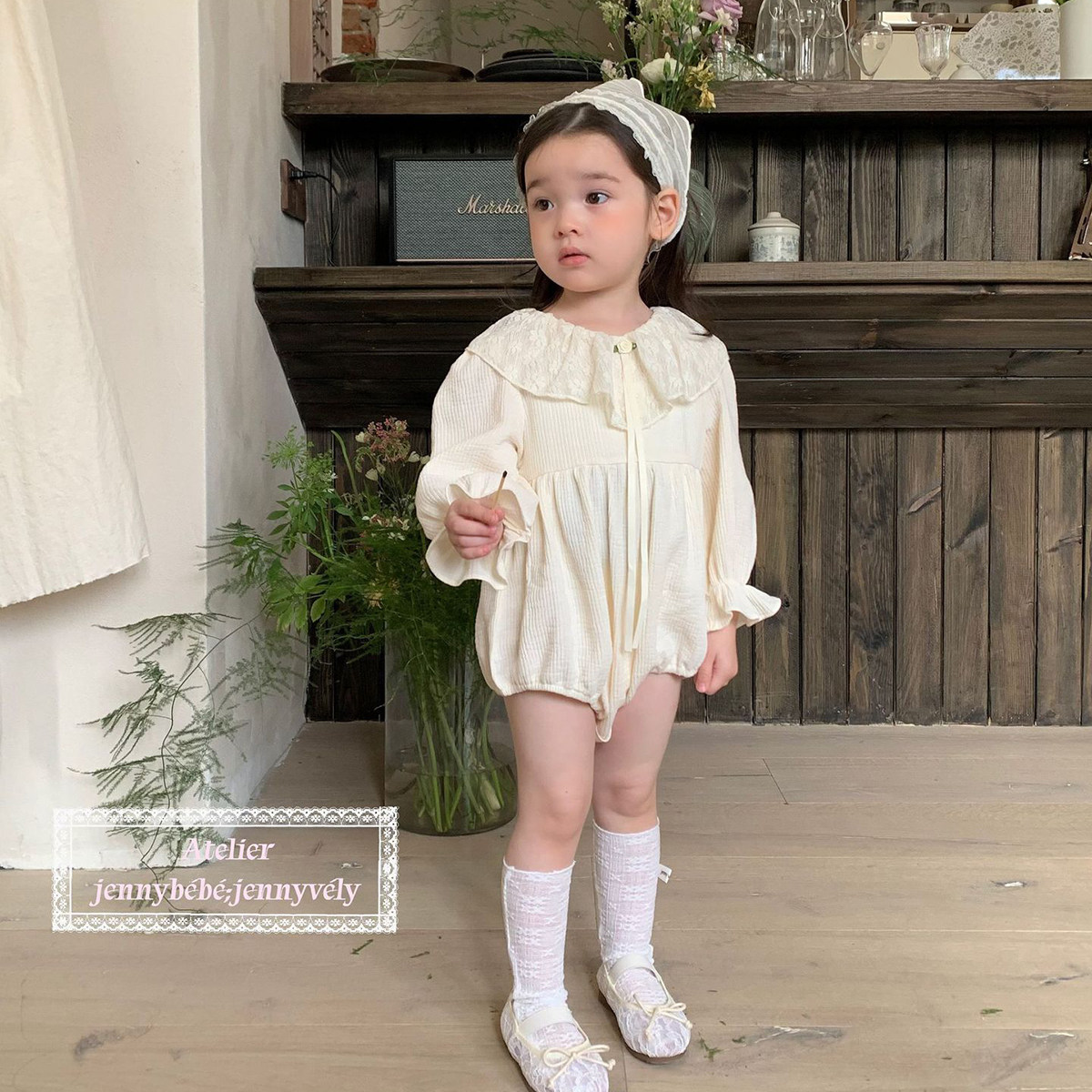 韩版春季婴幼儿衣服蕾丝大翻领包屁衣女宝宝a类公主长袖爬服哈衣