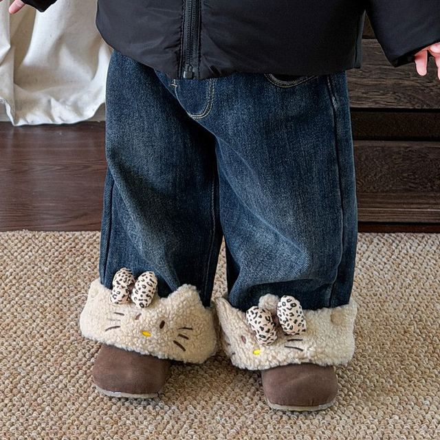 韩版童装女童裤子冬装2025新款洋气加绒直筒裤儿童牛仔裤宝宝长裤