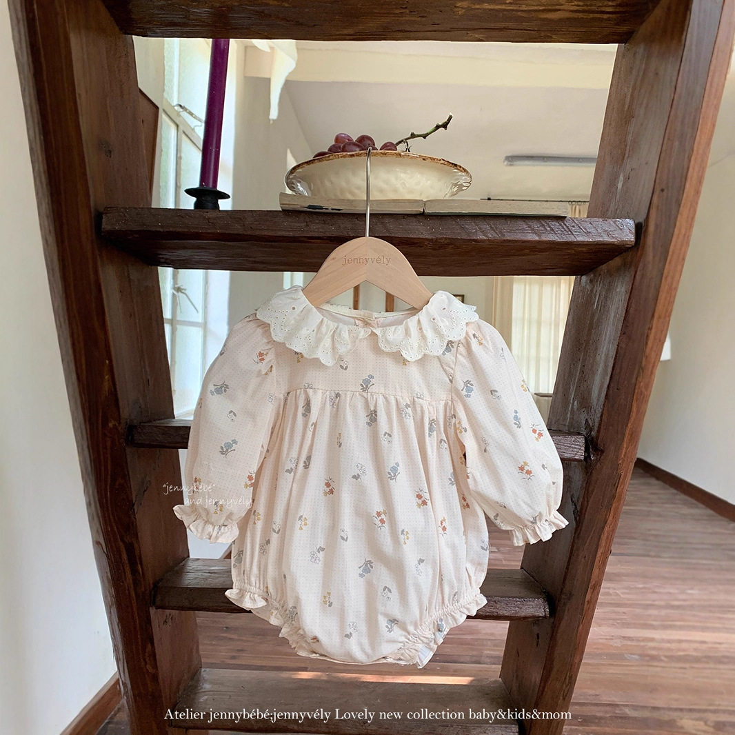 韩版童装 秋季新款 姐妹装 婴幼童甜美粉色碎花爬服女童连衣裙
