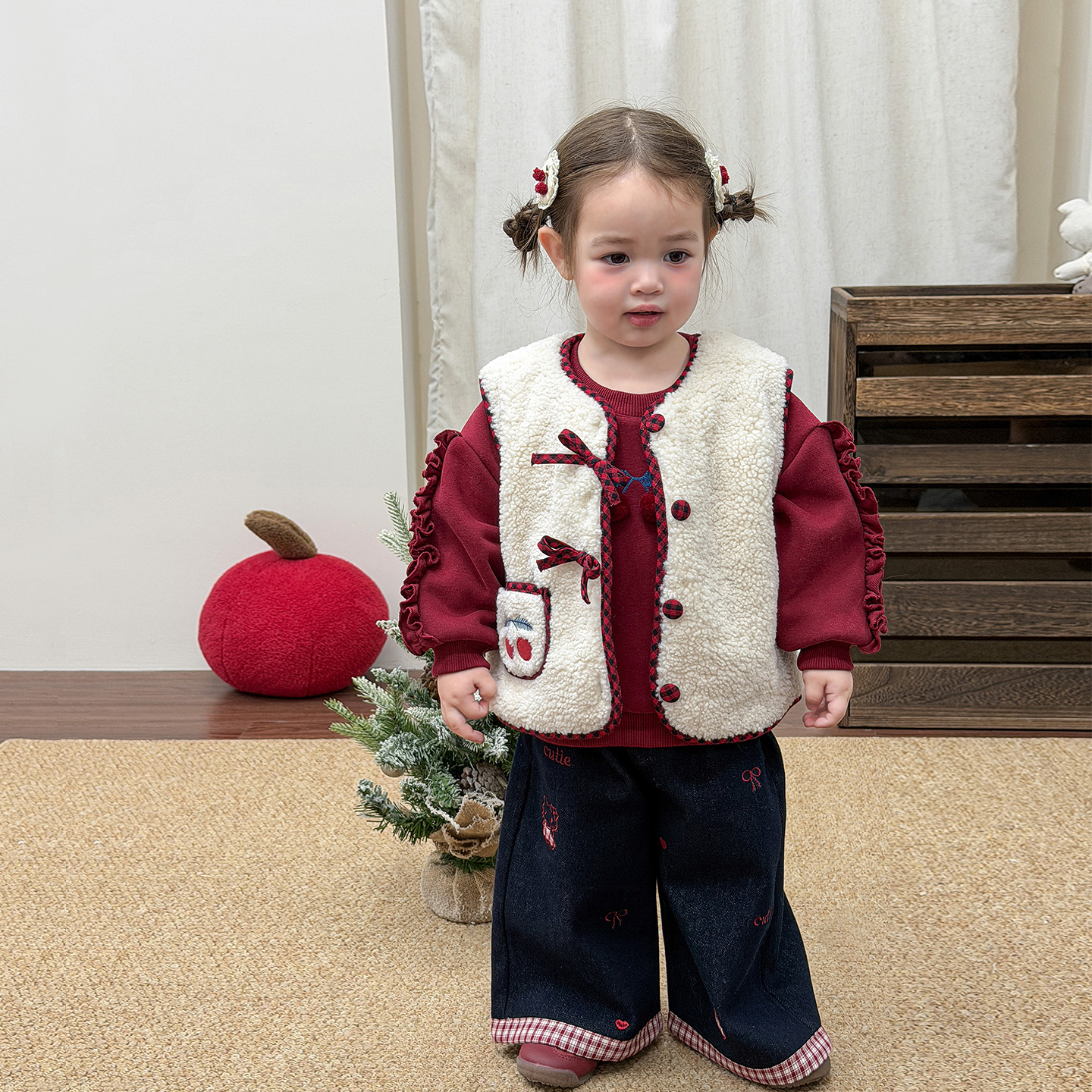 韩版童装女童套装洋气加绒加厚儿童衣服卫衣牛仔裤子婴儿宝宝冬装