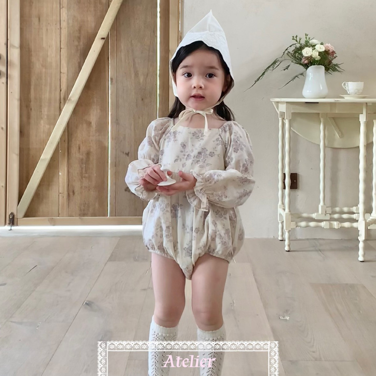 韩版童装春婴童爬服a类女宝宝甜美碎花包屁哈衣泡泡袖蝴蝶连衣裙